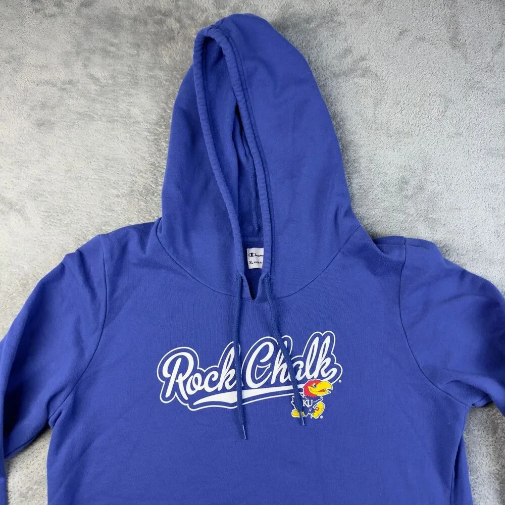 Champion KU Kansas Jayhawks Hoodie Womens Extra Large Blue Pullover Rock Chalk - Picture 9 of 10